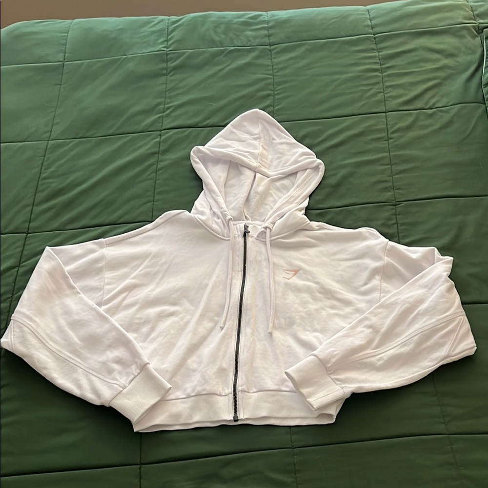 Gymshark White Cropped Zip-Up Hoodie